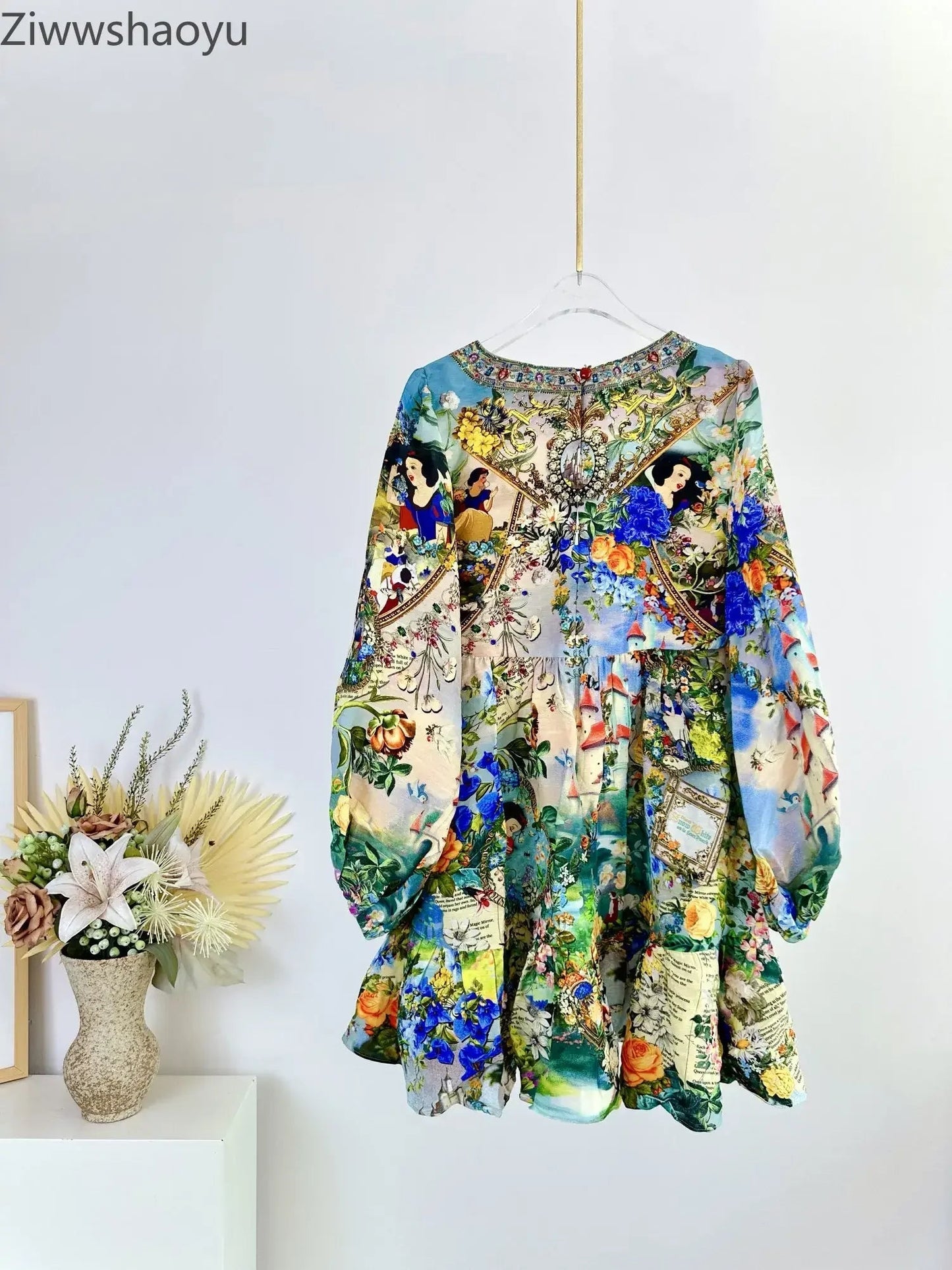 High Quality Autumn Women Fashion Runway Designer Silk Linen Beaded