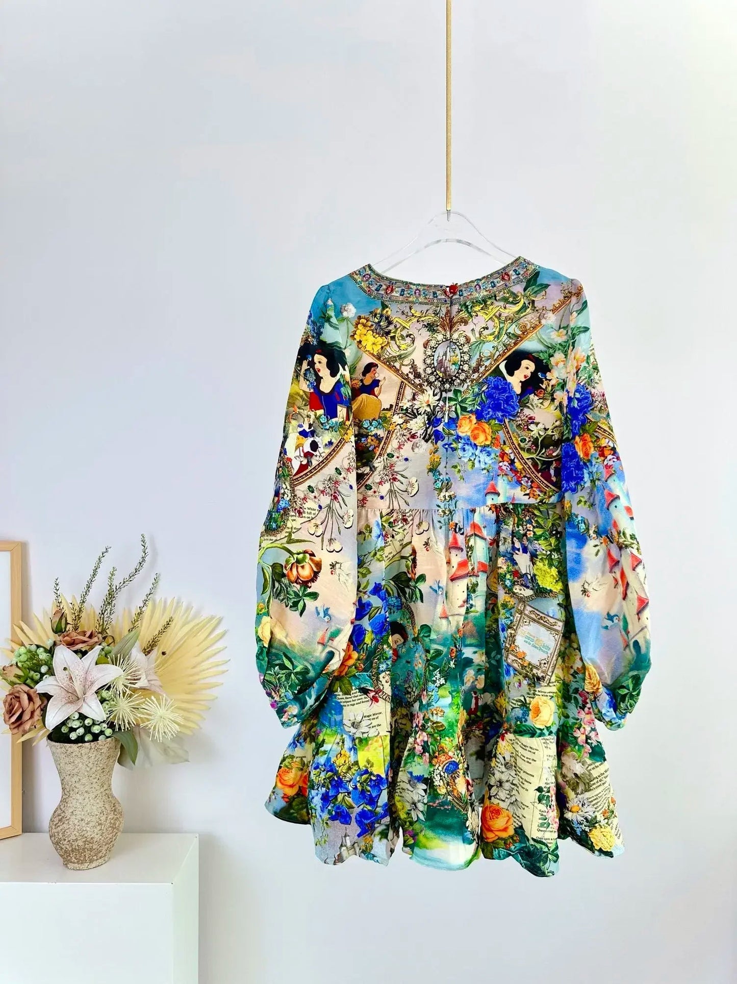 High Quality Autumn Women Fashion Runway Designer Silk Linen Beaded